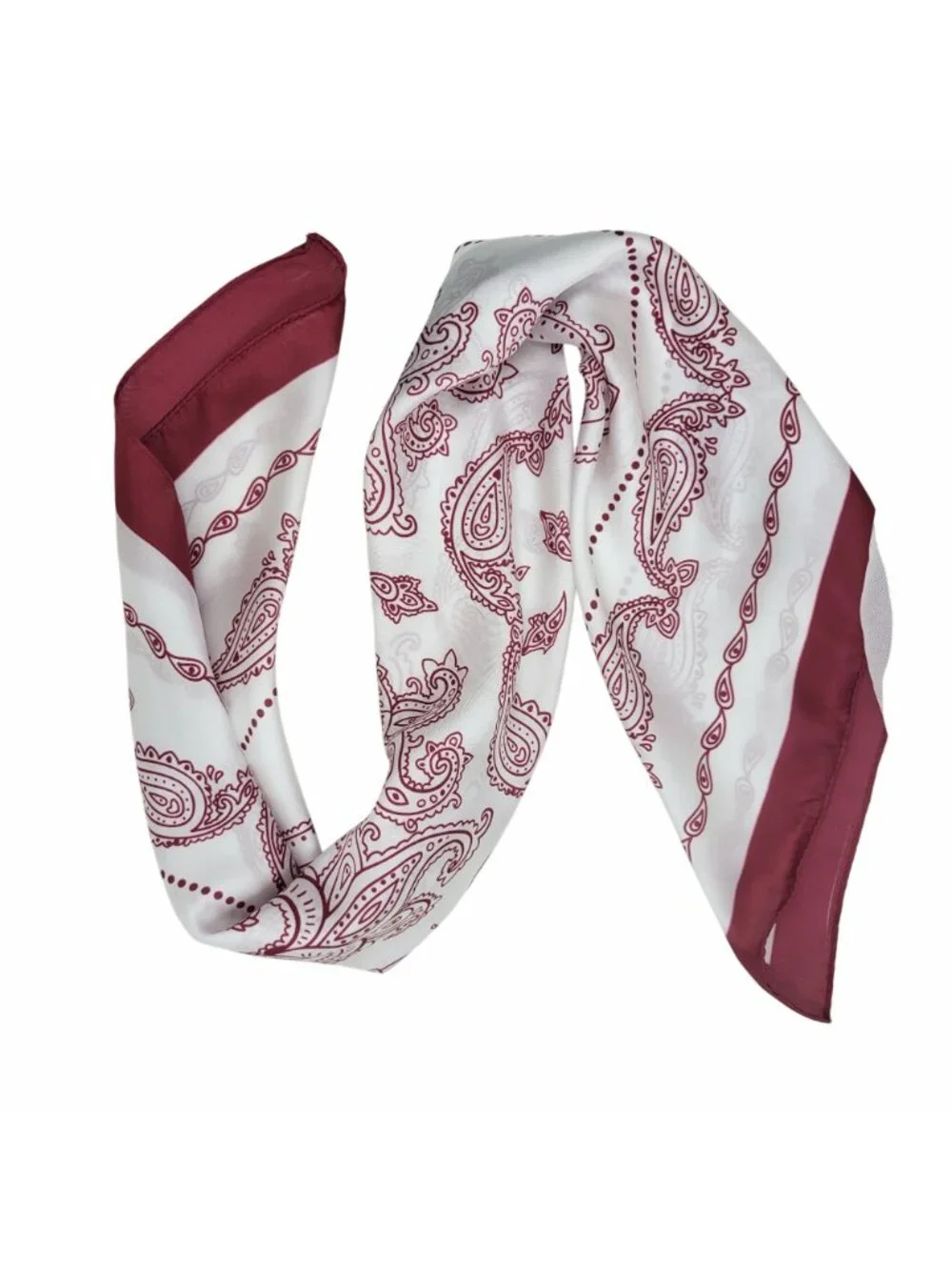 ✨Elegant Bandana Square Scarf Silky Satin Luxury WHITE RED Wrap Paisley Floral